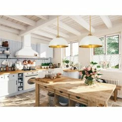 Z-lite Landry 14" Pendant | Matte White + Rubbed Brass