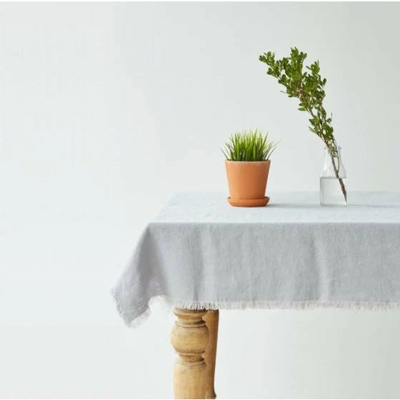 Linen Tales Tableware Linen Tablecloth | Light Grey Fringe