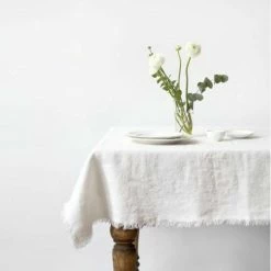 Linen Tales Linen Tablecloth | White Fringe Tableware