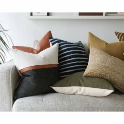 Stitched By Grace Decor Drew Pillow | White/Black/Cognac