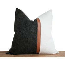 Stitched By Grace Decor Drew Pillow | White/Black/Cognac