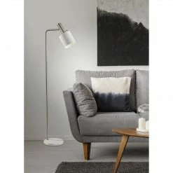 Adesso Floor Lamps Emilie Floor Lamp | Brushed Steel/White