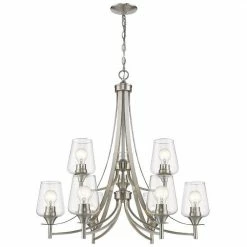 Z-lite Joliet 9-Light Chandelier | Brushed Nickel Pendants