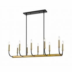 Z-lite Pendants Haylie 10-Light Linear Chandelier | Matte Black + Olde Brass