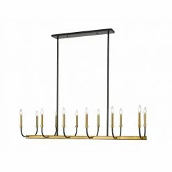 Z-lite Haylie 12-Light Linear Chandelier | Matte Black + Olde Brass