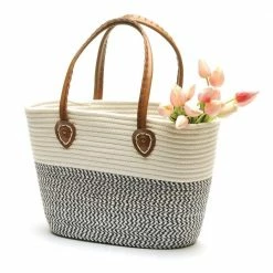 Bacon Basketware Baskets + Storage White & Black Market Bag