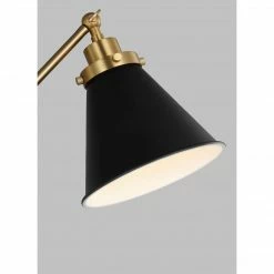 Generation Lighting Wellfleet Cone Desk Lamp | Midnight Black/Burnished Brass