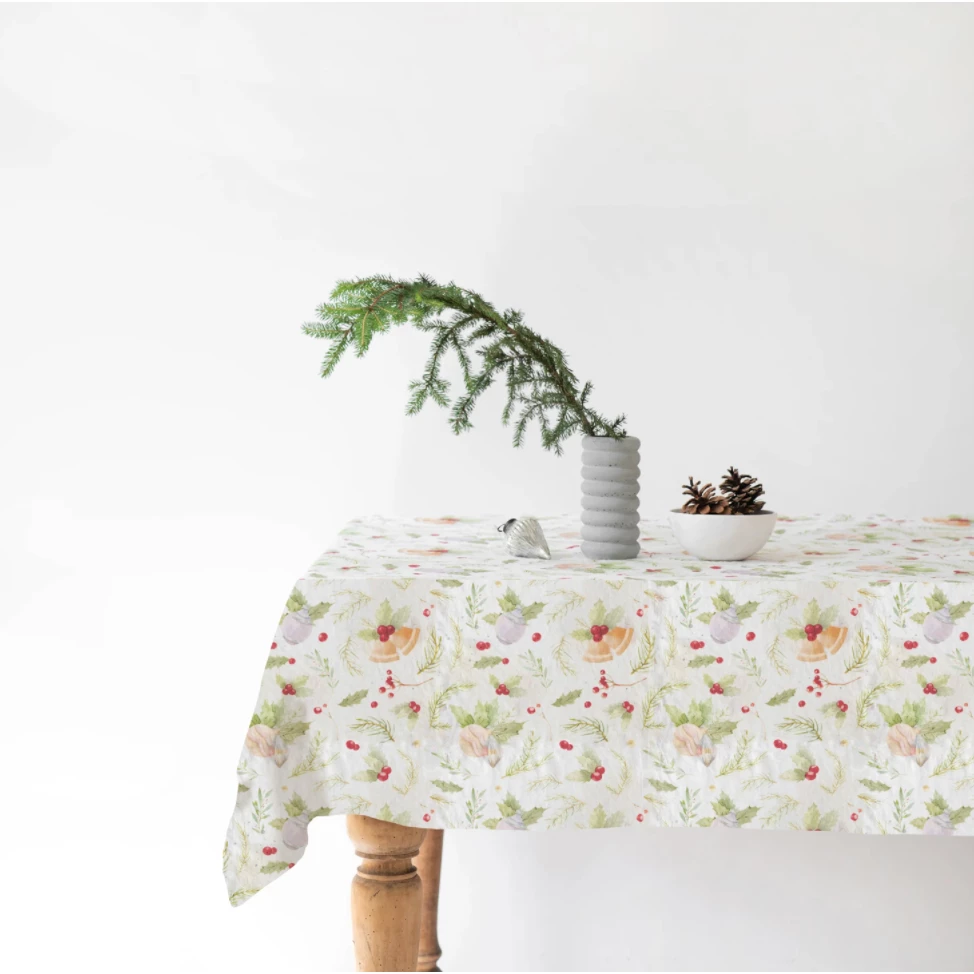 Linen Tales Tableware Linen Tablecloth | Christmas White Washed