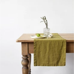 Linen Tales Linen Table Runner | Moss Green