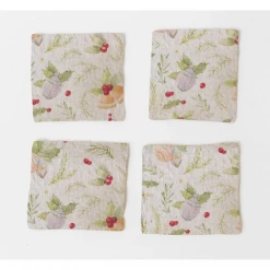Linen Tales Linen Coasters | Natural Christmas (Set Of 4)