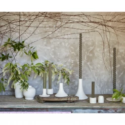 Floral Society Ceramic Grand Taper Holder Tall | Matte White Candles + Candleholders