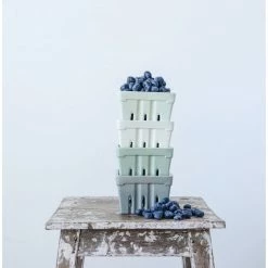 Creative COOP Stoneware Berry Basket | Square Sage Kitchen Accessories