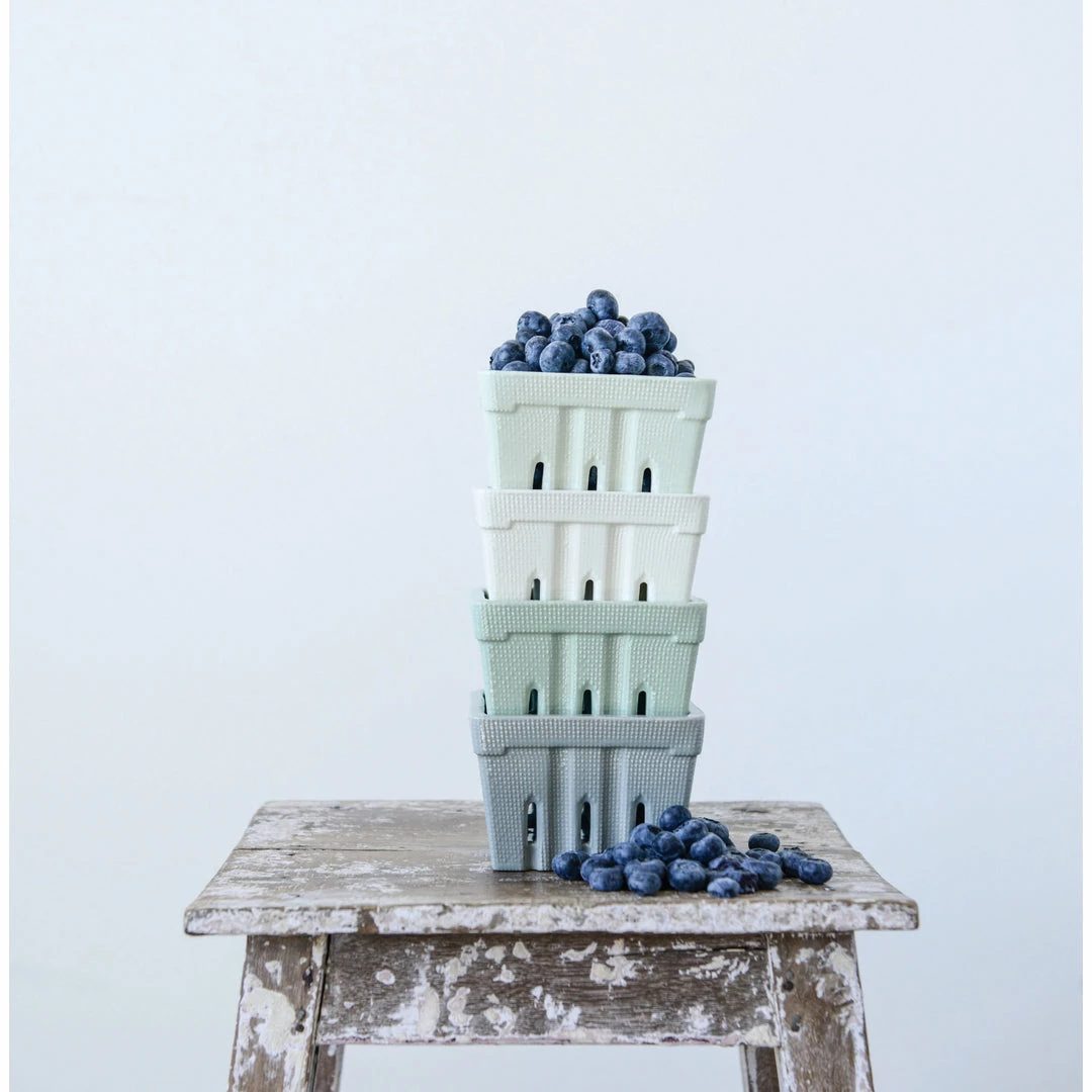 Creative COOP Kitchen Accessories Stoneware Berry Basket | Square Gray